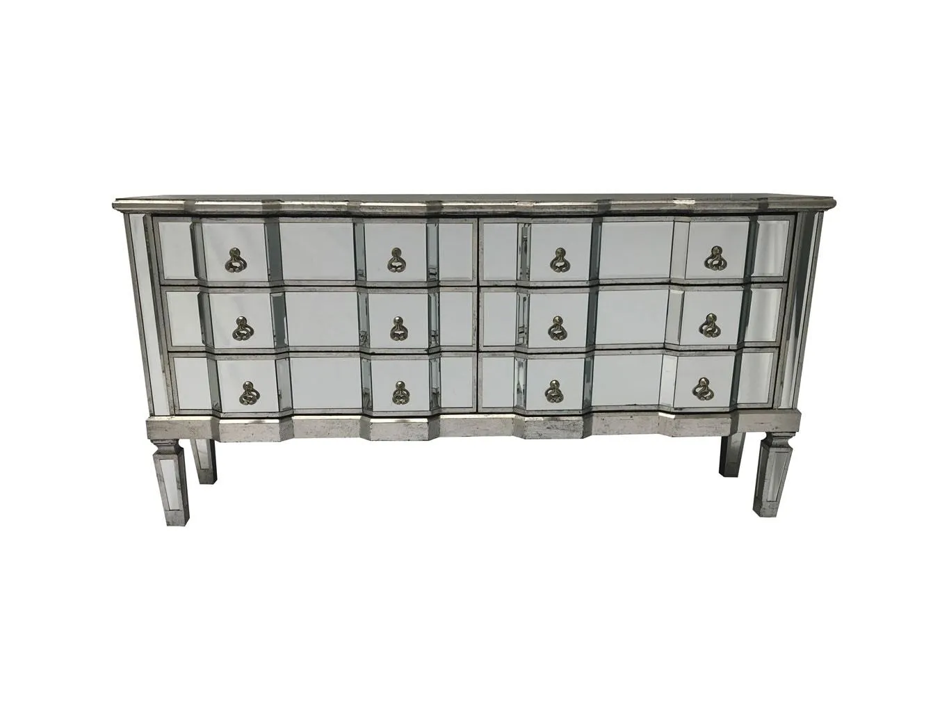Mirrored Long Chest of 6 Drawers » Silver