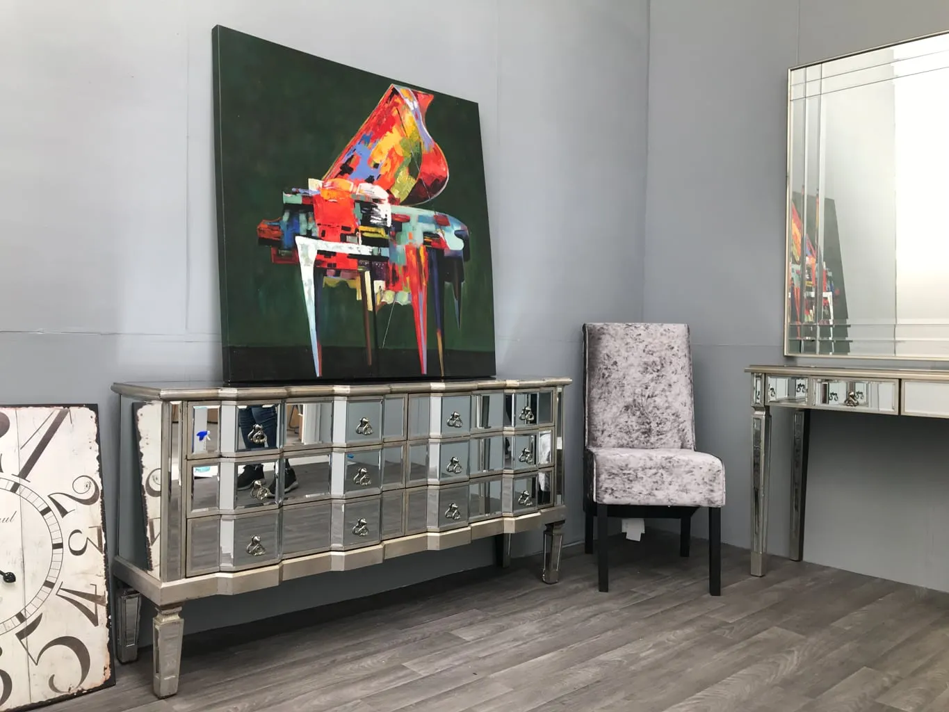 Mirrored Long Chest of 6 Drawers » Silver