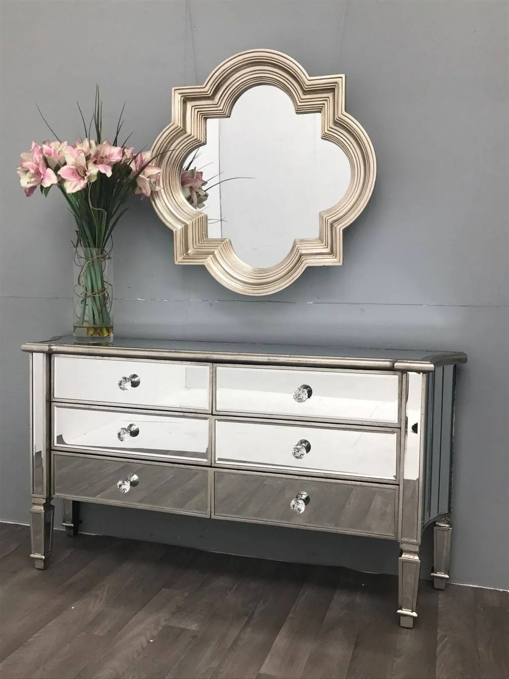 Mirrored Sideboard » 6 Drawers » Crystal Handles