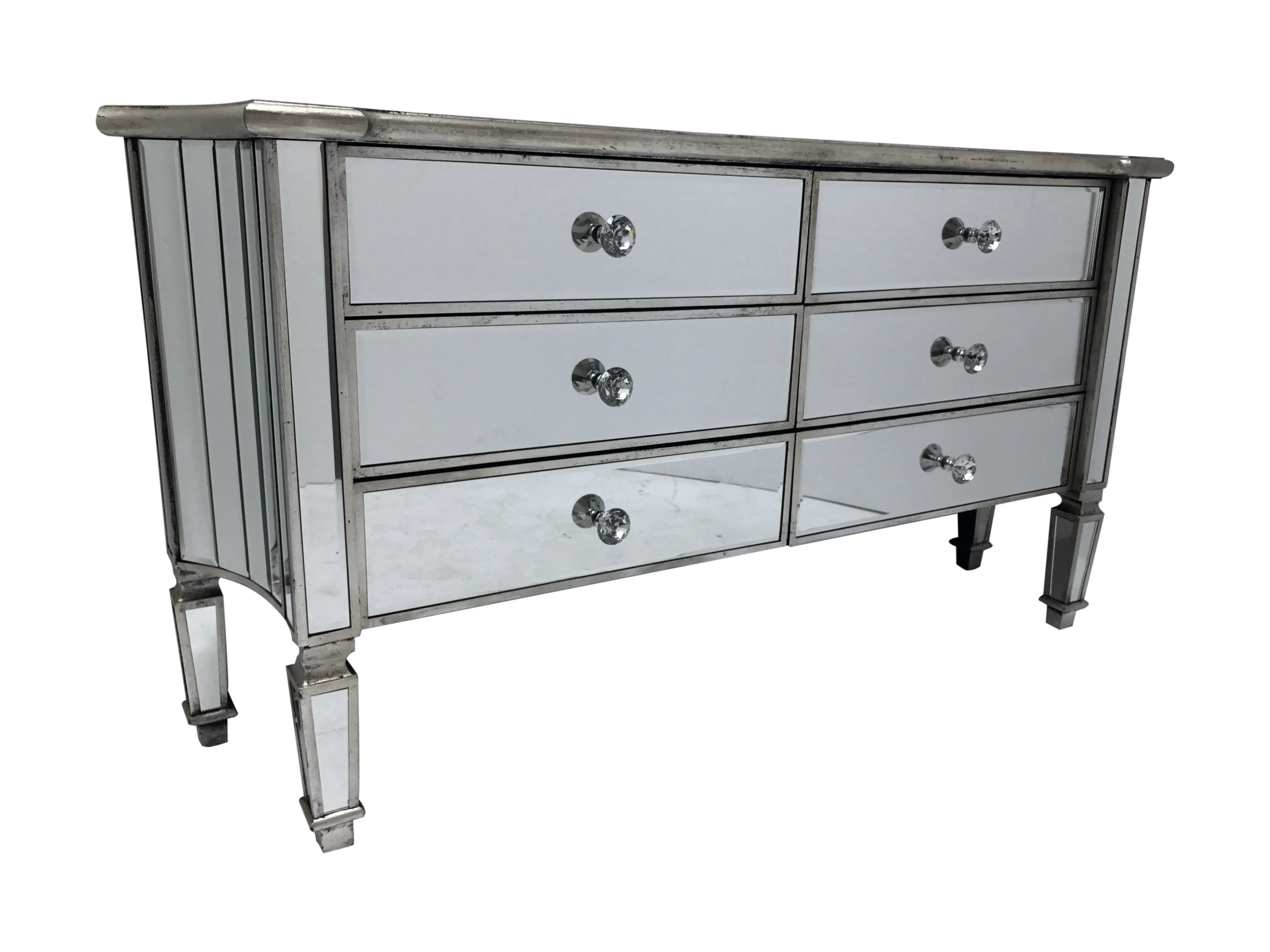 Mirrored Sideboard » 6 Drawers » Crystal Handles