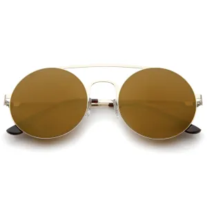 Modern Slim Round Mirrored Flat Lens Sunglasses A505