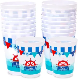 Nautical Plastic Cups for Baby Shower (16 Oz, 16 Pack)