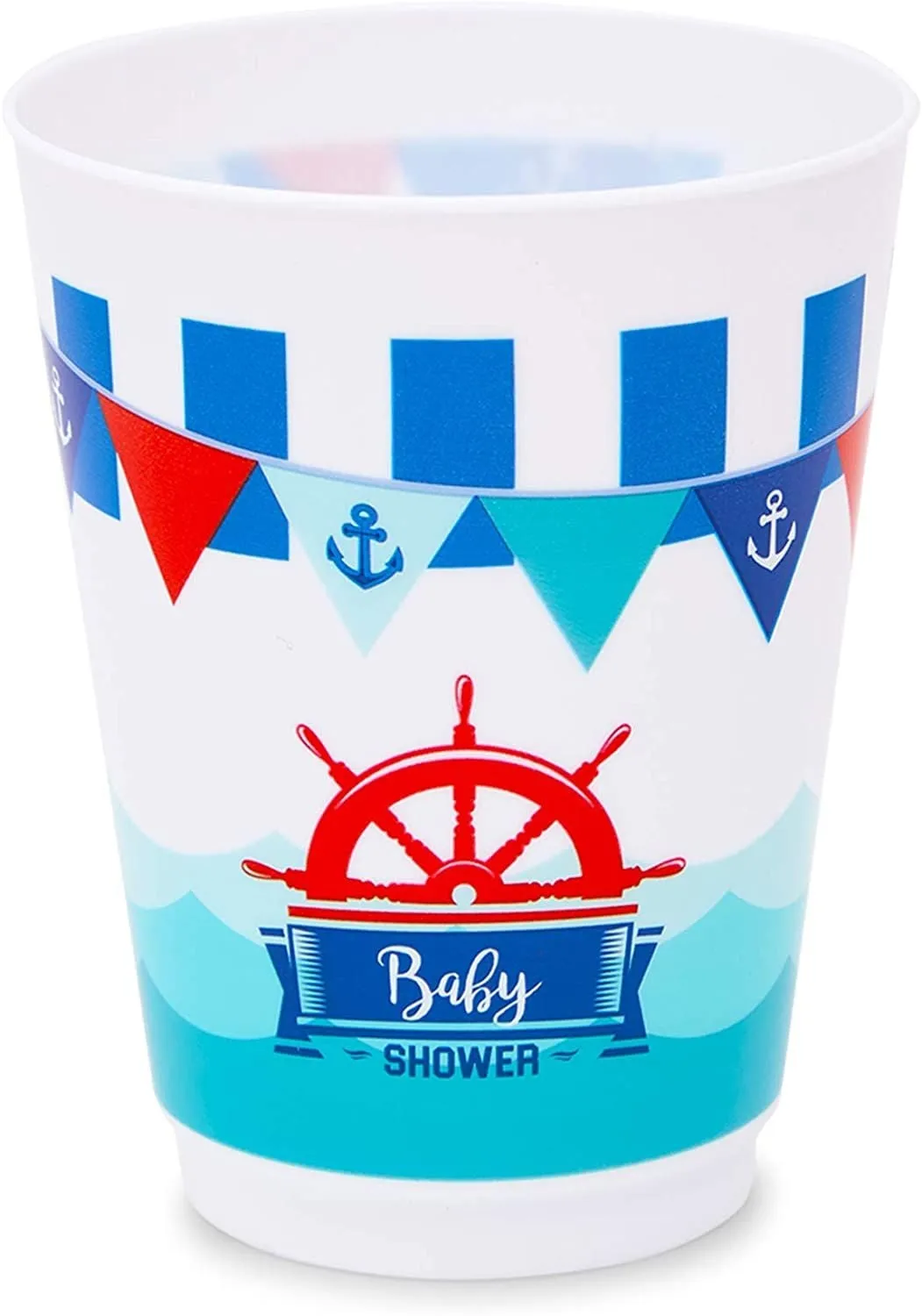 Nautical Plastic Cups for Baby Shower (16 Oz, 16 Pack)