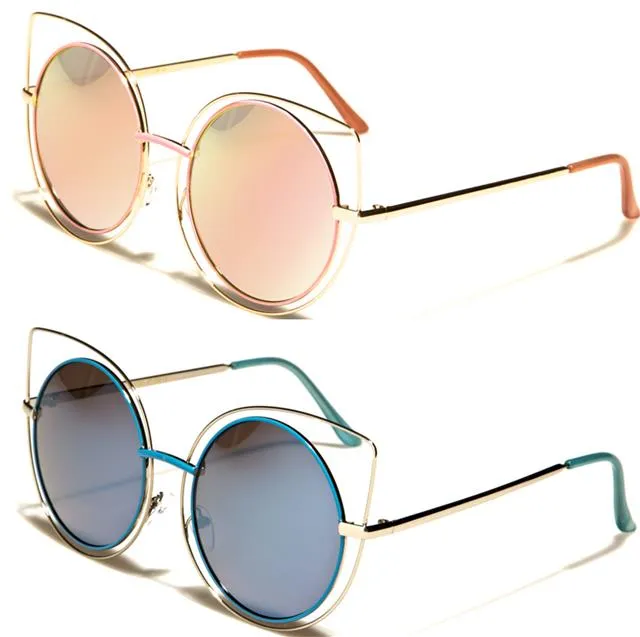 Oversized Round Flat Mirror Lenses Sunglasses for Women