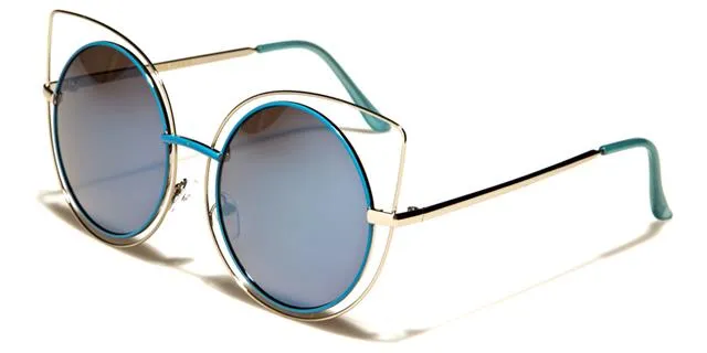 Oversized Round Flat Mirror Lenses Sunglasses for Women