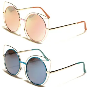 Oversized Round Flat Mirror Lenses Sunglasses for Women