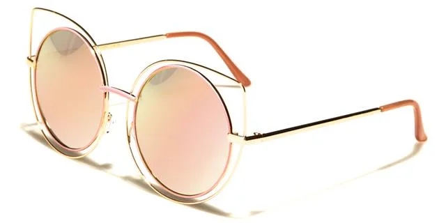 Oversized Round Flat Mirror Lenses Sunglasses for Women