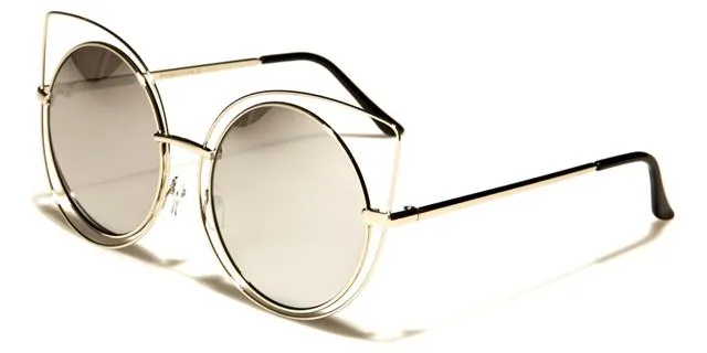 Oversized Round Flat Mirror Lenses Sunglasses for Women