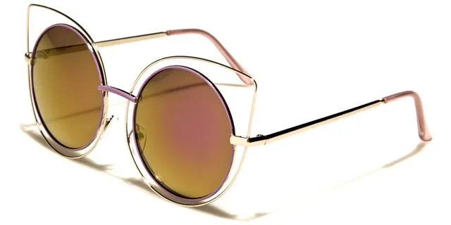 Oversized Round Flat Mirror Lenses Sunglasses for Women
