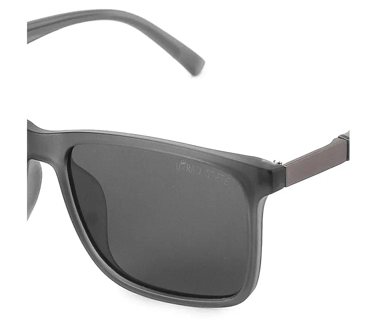 Polarized Plastic Frame Meta Square Sunglasses - Black Grey