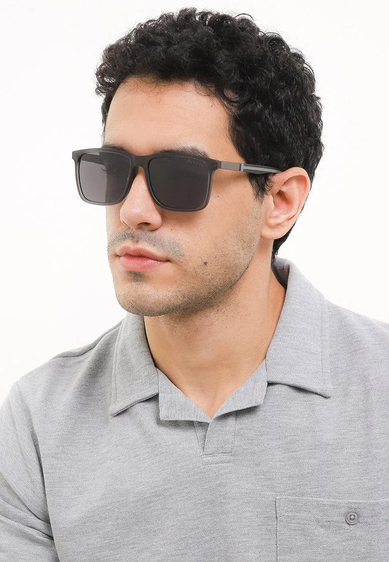 Polarized Plastic Frame Meta Square Sunglasses - Black Grey