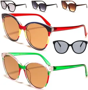 Round Red and Green Retro Cat Eye Sunglasses for Women