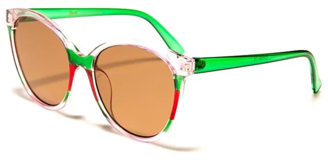 Round Red and Green Retro Cat Eye Sunglasses for Women