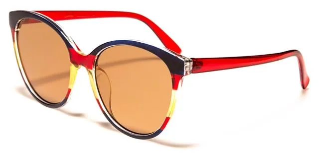 Round Red and Green Retro Cat Eye Sunglasses for Women