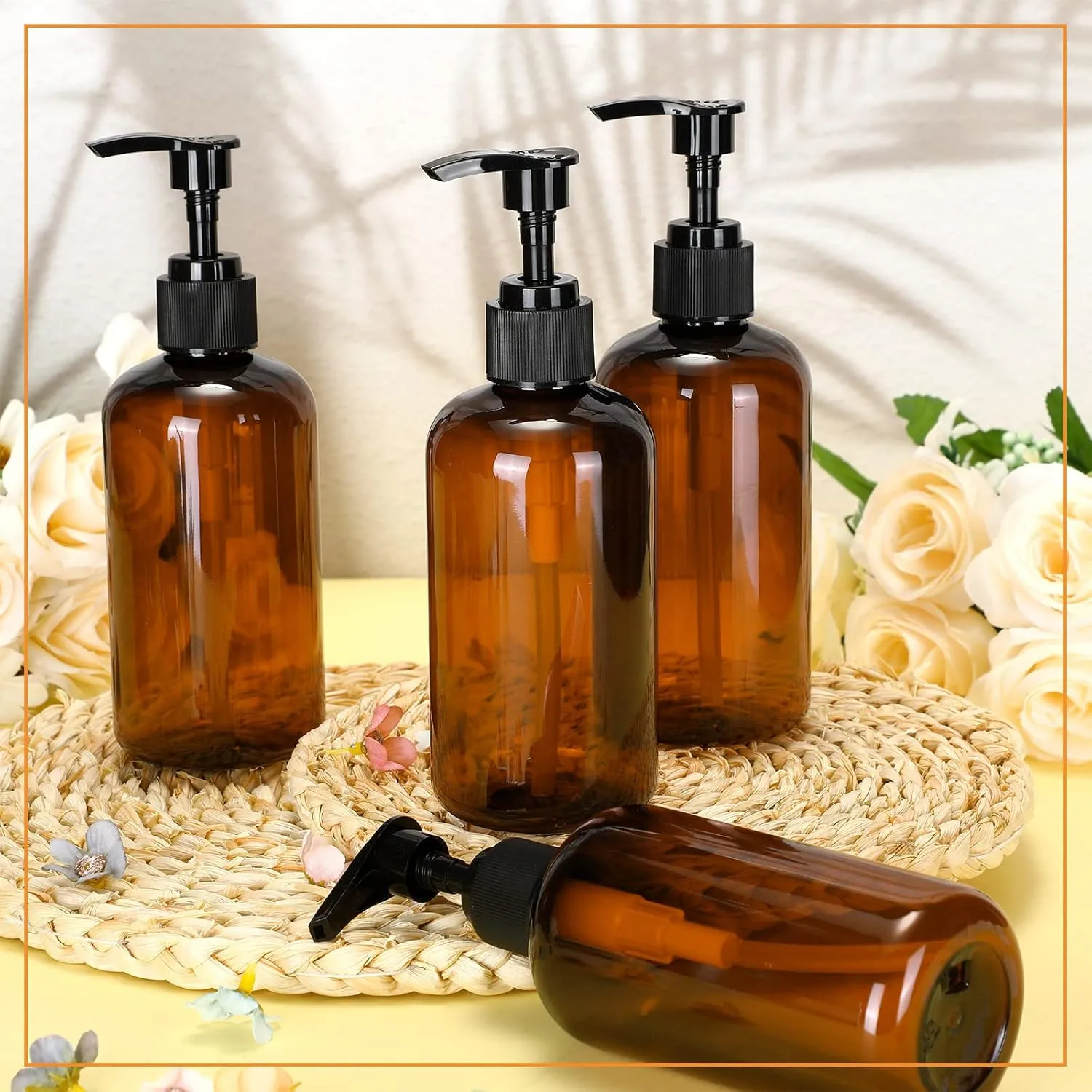 Tessco for you 12 Pack Amber Soap Dispenser Empty Plastic Pump Bottles Dispenser Refillable Shampoo Container for Hand Sanitizer Soap Lotion Body Wash Conditioner Bathroom Kitchen Travel(8.5 oz)