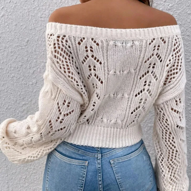 Textured Knit White Sweater