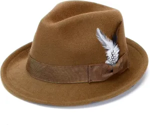 Ultrafun Fedora Hats for Men Women Classic Short Brim Felt Manhatta Fedora Hat with Feathers Band