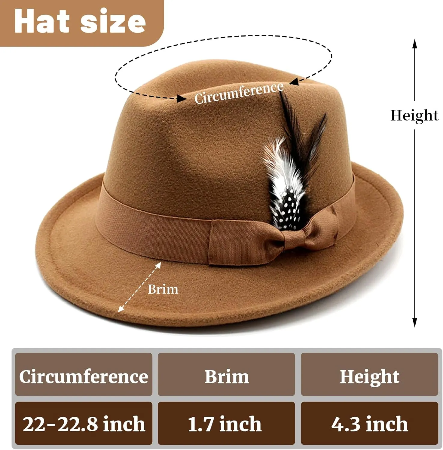 Ultrafun Fedora Hats for Men Women Classic Short Brim Felt Manhatta Fedora Hat with Feathers Band