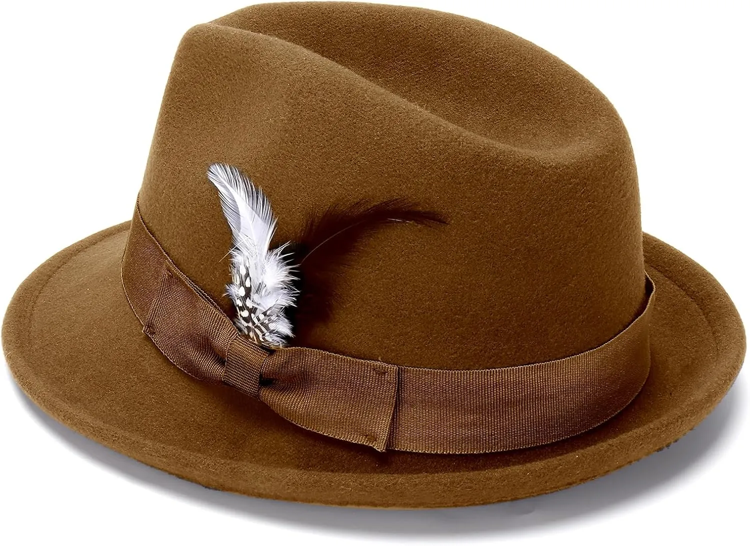 Ultrafun Fedora Hats for Men Women Classic Short Brim Felt Manhatta Fedora Hat with Feathers Band