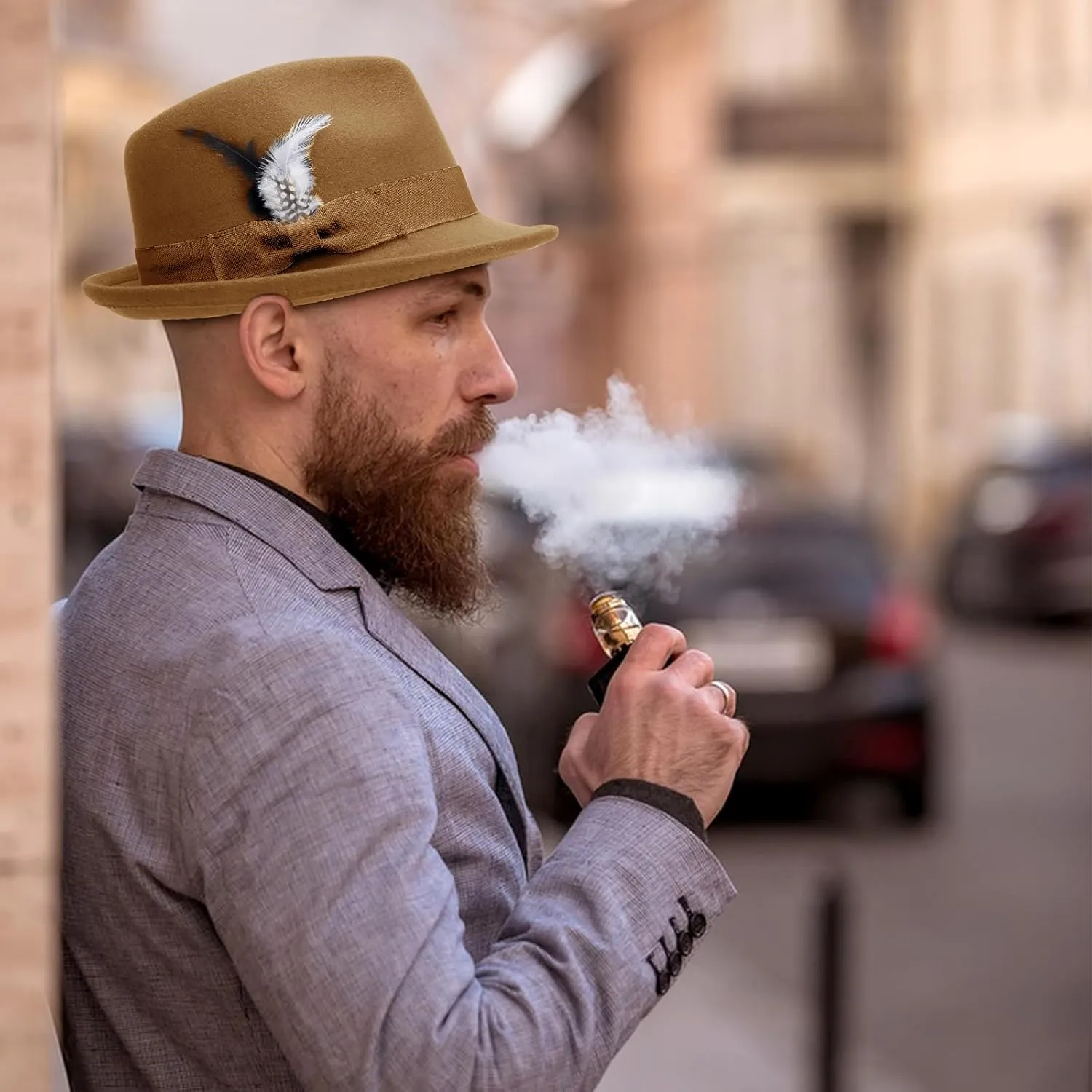 Ultrafun Fedora Hats for Men Women Classic Short Brim Felt Manhatta Fedora Hat with Feathers Band