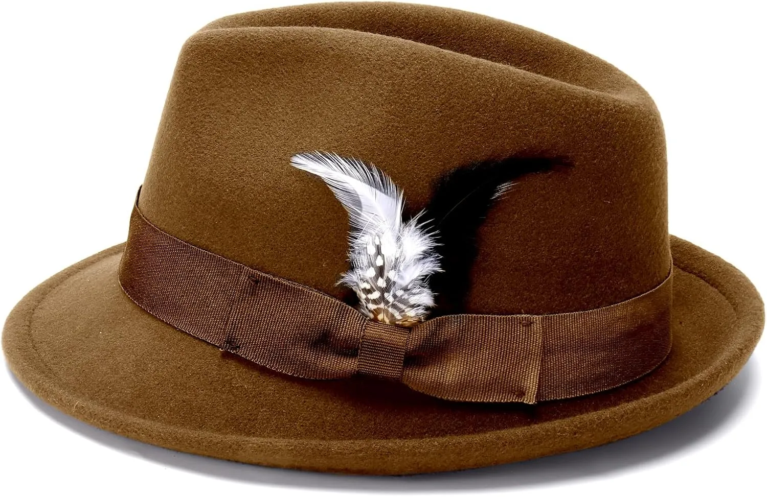 Ultrafun Fedora Hats for Men Women Classic Short Brim Felt Manhatta Fedora Hat with Feathers Band