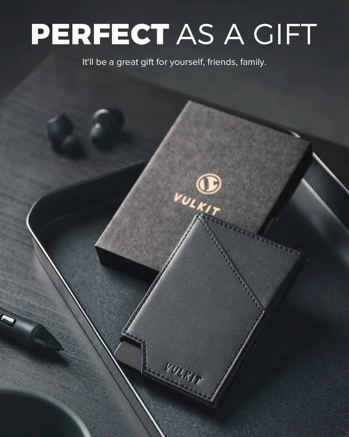 VULKIT Pop up Card Wallet RFID Blocking Slim Aluminum Metal Bank Card Holder Case with Business Money Pocket for Credit Cards Notes and Coins (Black)