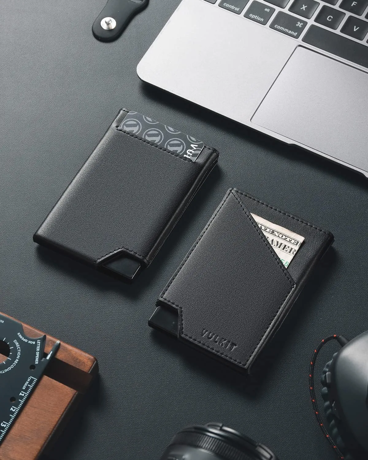 VULKIT Pop up Card Wallet RFID Blocking Slim Aluminum Metal Bank Card Holder Case with Business Money Pocket for Credit Cards Notes and Coins (Black)