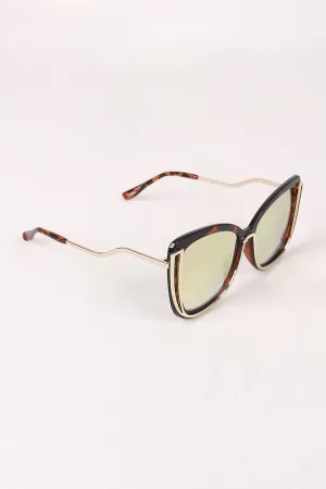 Wavy Arms Metallic Accent Mirrored Butterfly Sunglasses
