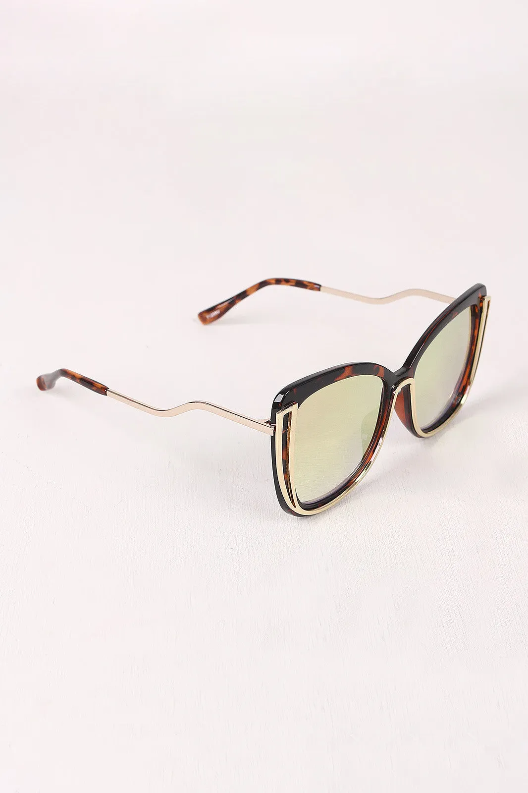 Wavy Arms Metallic Accent Mirrored Butterfly Sunglasses