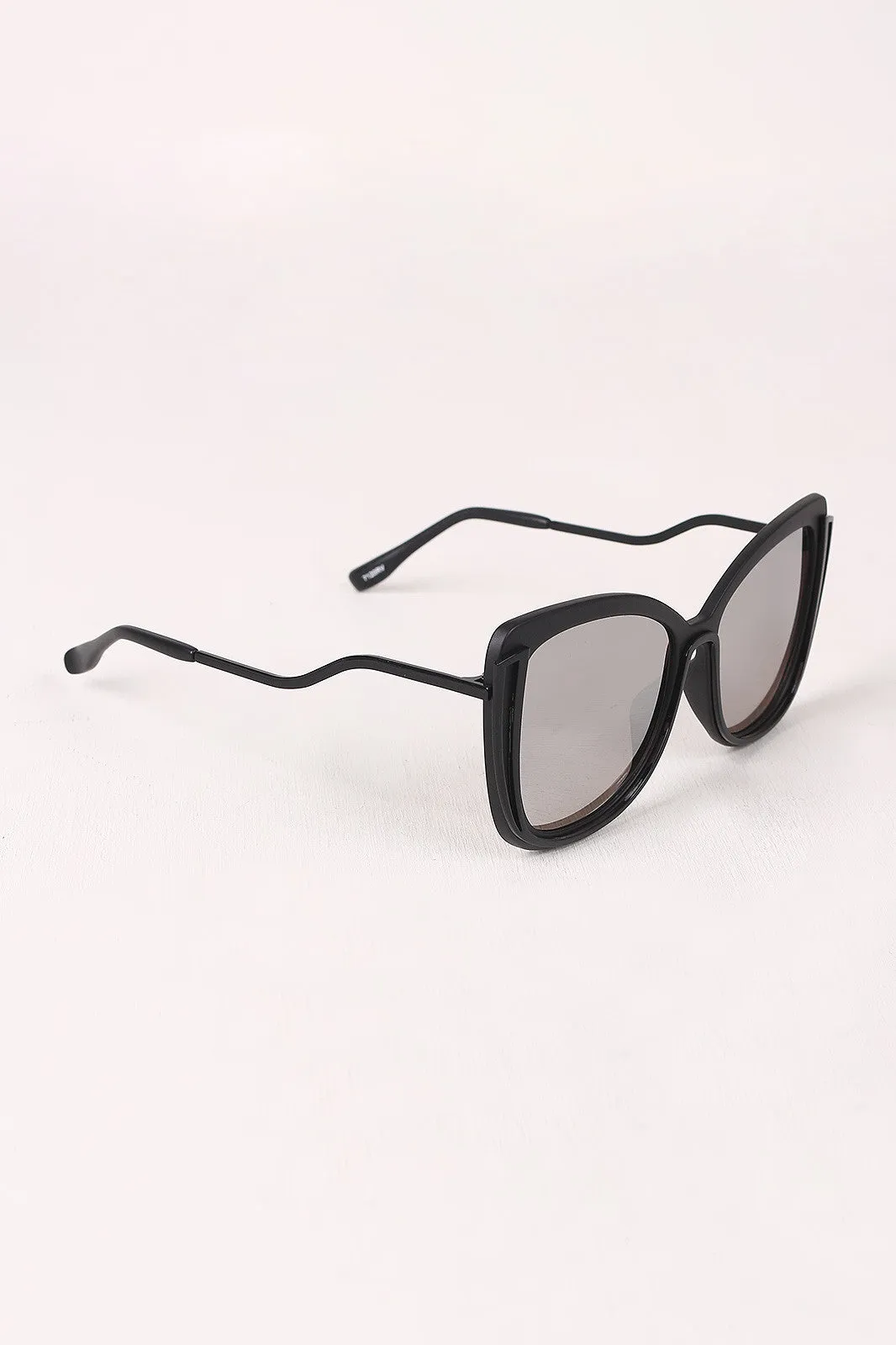 Wavy Arms Metallic Accent Mirrored Butterfly Sunglasses