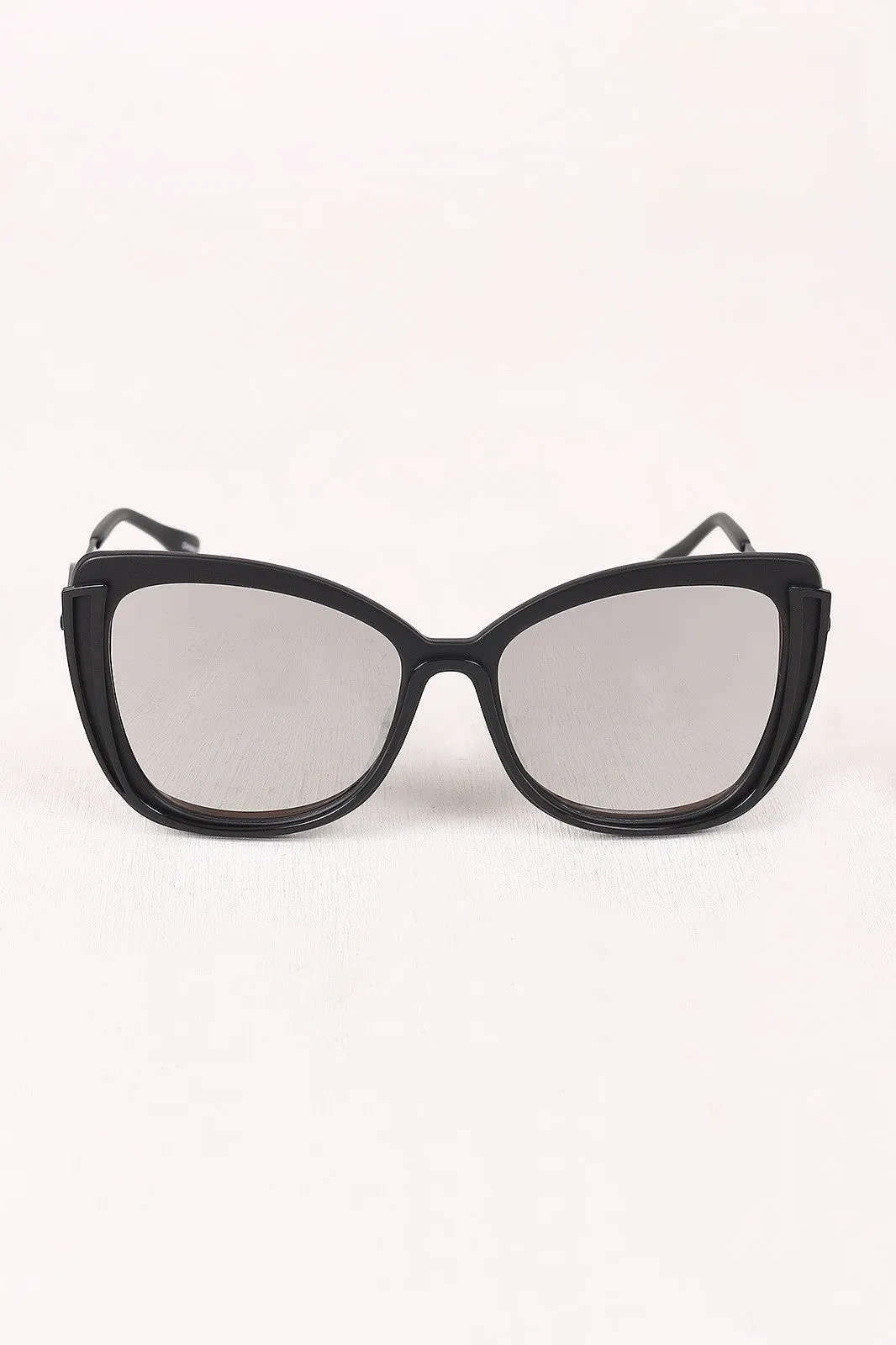 Wavy Arms Metallic Accent Mirrored Butterfly Sunglasses
