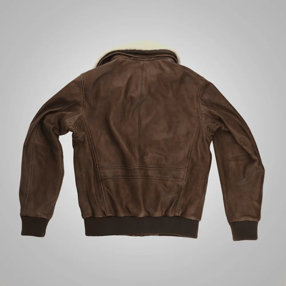 Waxed Brown Sheepskin Aviator Leather Flight Jacket For Men
