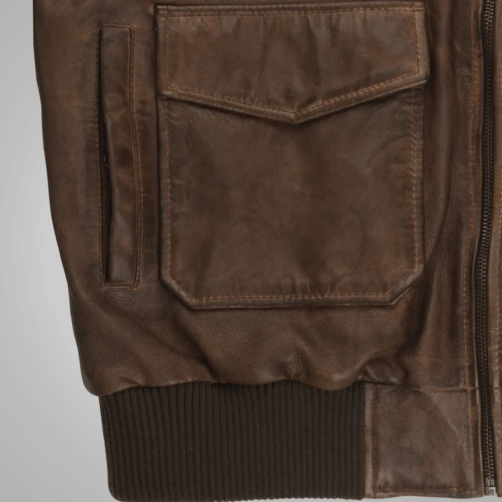 Waxed Brown Sheepskin Aviator Leather Flight Jacket For Men