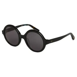 Womens Harlow Shiny Black Frame Dark Grey Lens Round Sunglasses - 10014824