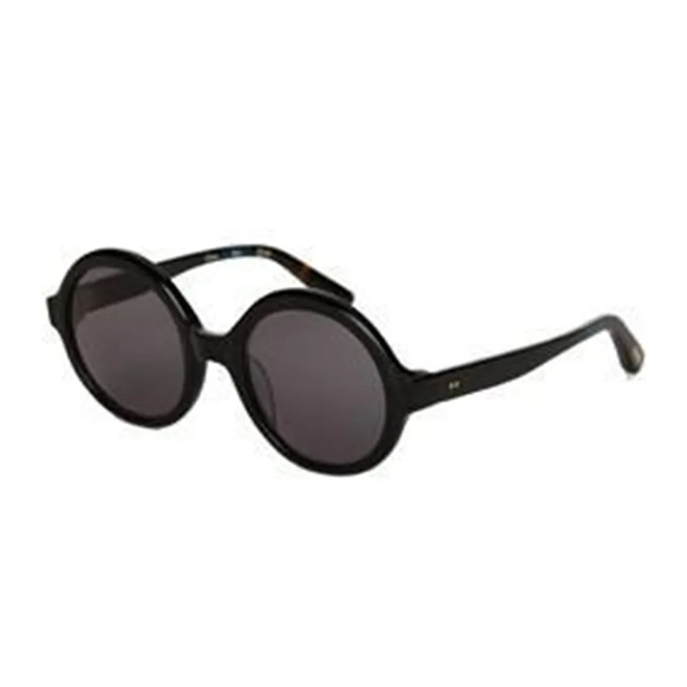 Womens Harlow Shiny Black Frame Dark Grey Lens Round Sunglasses - 10014824