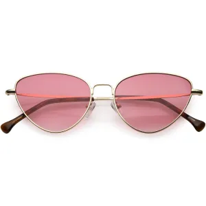 Women's Retro Slim Metal Frame Flat Lens Cat Eye Sunglasses C600