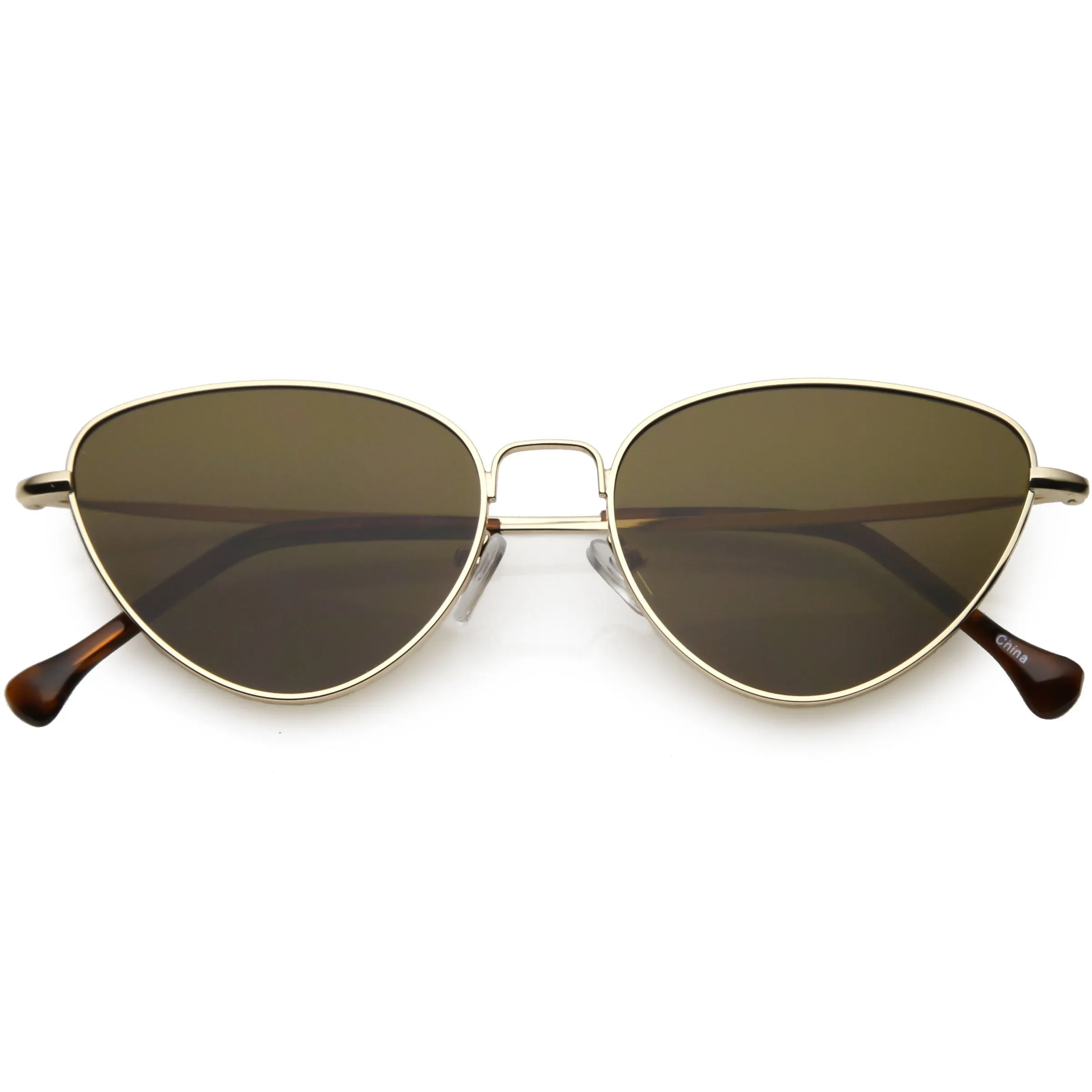 Women's Retro Slim Metal Frame Flat Lens Cat Eye Sunglasses C600