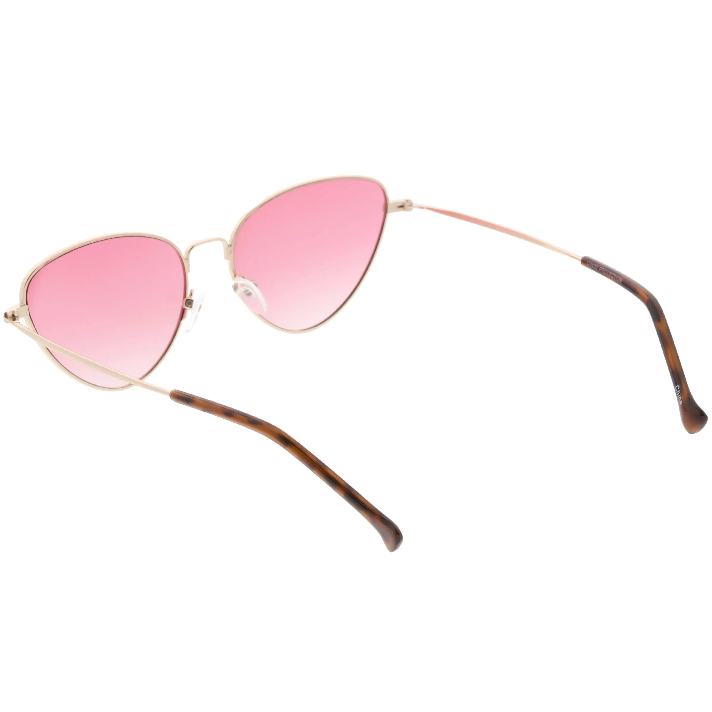 Women's Retro Slim Metal Frame Flat Lens Cat Eye Sunglasses C600
