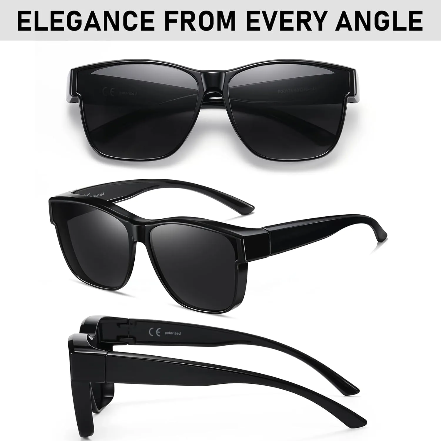 Wzerry Polarized Fit Over Glasses Sunglasses, Wear Over Sunglasses Wrap Around Shades for Men Women UV400 Pretection