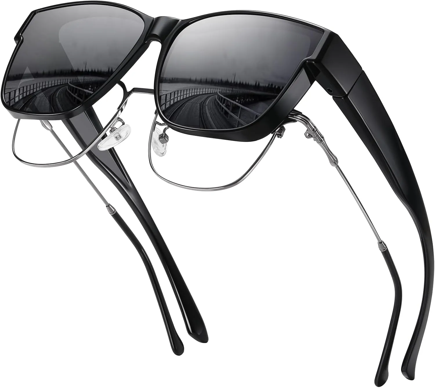 Wzerry Polarized Fit Over Glasses Sunglasses, Wear Over Sunglasses Wrap Around Shades for Men Women UV400 Pretection