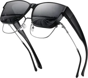 Wzerry Polarized Fit Over Glasses Sunglasses, Wear Over Sunglasses Wrap Around Shades for Men Women UV400 Pretection